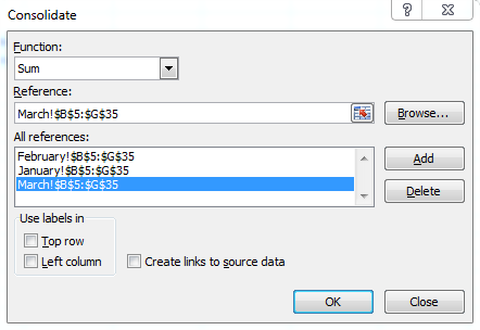 Consolidate Dialog Box