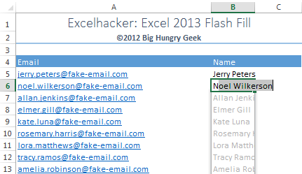 Flash Fill Create Names from Email Addresses
