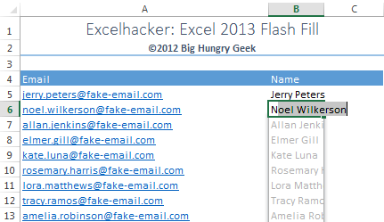 Excel 2013 Flash Fill